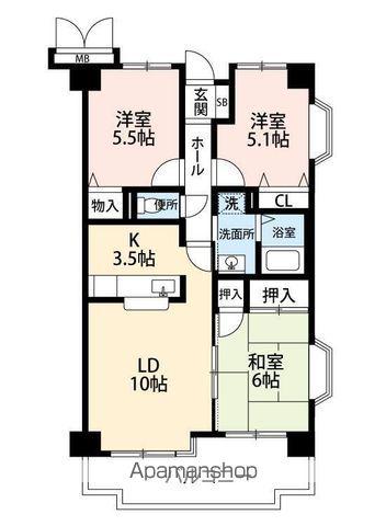 大新ヒルズ(3LDK/1階)の間取り写真