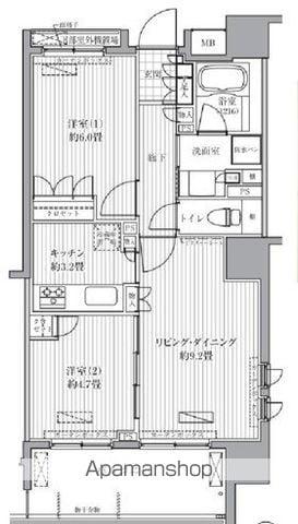 ラポール・エムズ(2LDK/2階)の間取り写真