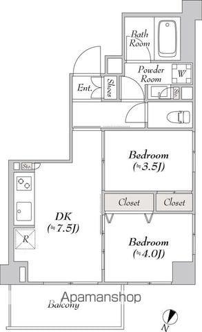 ルミーク本町ウエスト(2DK/3階)の間取り写真