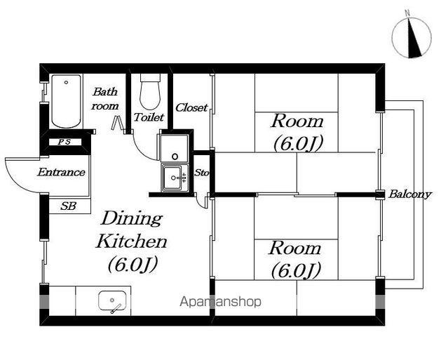 ハイツ朝日(2DK/1階)の間取り写真