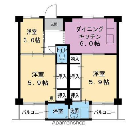 ビレッジハウス下更地1号棟(3DK/3階)の間取り写真