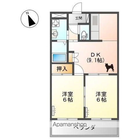 サンハイツ・オクヤマ(2DK/2階)の間取り写真