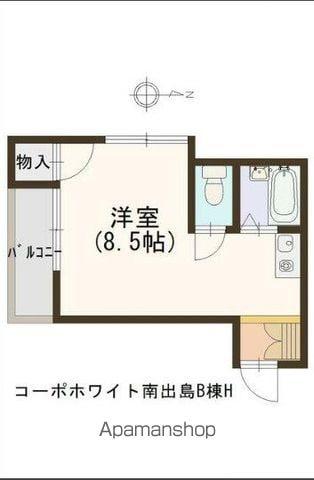 コーポホワイト南出島B棟(ワンルーム/2階)の間取り写真