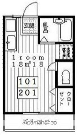 クリーンハイツ(ワンルーム/2階)の間取り写真