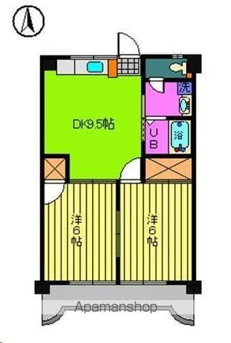 サニーフラット久米(2DK/4階)の間取り写真