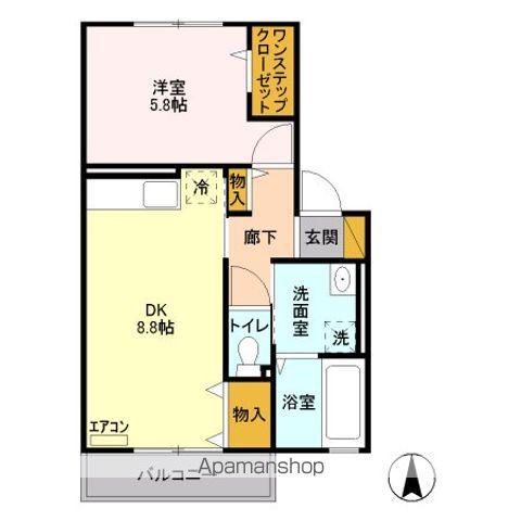 ガーデンヴィラMIYABI(1DK/2階)の間取り写真