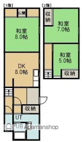函館本線 函館駅 徒歩7分 2階建 築54年(3DK)の間取り写真