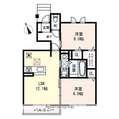 MIMOSA SETA(2LDK/1階)の間取り写真