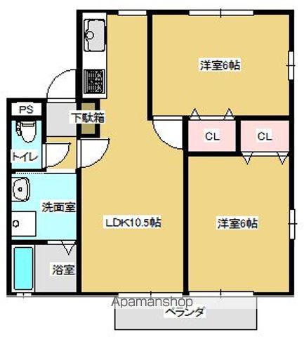 サニーヒル(2LDK/2階)の間取り写真