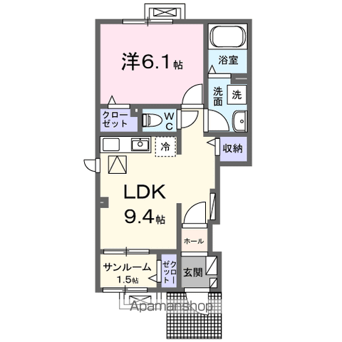 サンパレス木田A(1LDK/1階)の間取り写真