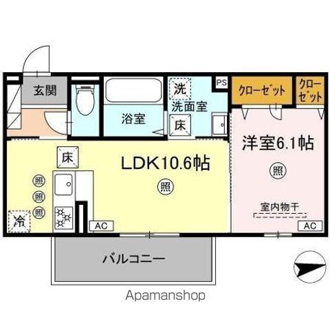 グランツェーレ鷹辻(1LDK/1階)の間取り写真