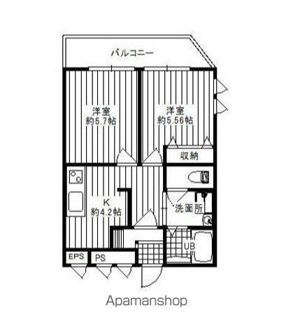 ダイヤモンドクレスト南柏(2DK/1階)の間取り写真