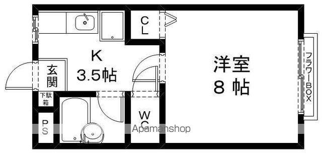 カサブランカZEZE(1K/1階)の間取り写真