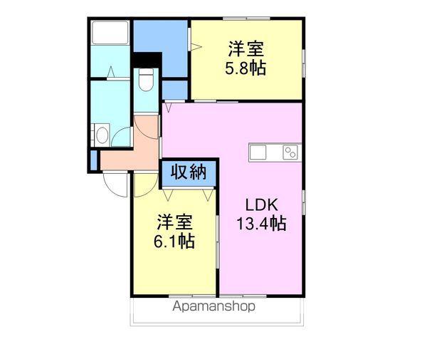 TEコート玖珂 A棟(2LDK/2階)の間取り写真