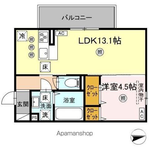 グランツェーレ鷹辻(1LDK/1階)の間取り写真