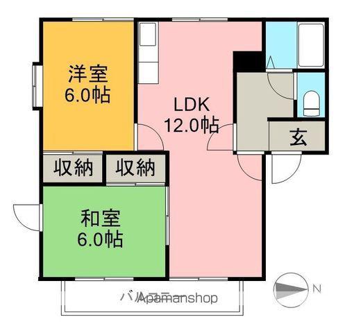 ドミール鴨部(2LDK/1階)の間取り写真