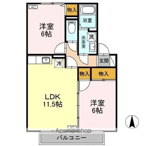 エスポワール大豆 B棟(2LDK/2階)の間取り写真