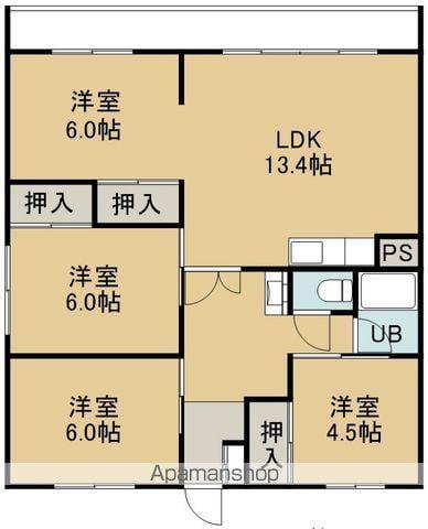 キャッスル富岡2号館(4LDK/1階)の間取り写真