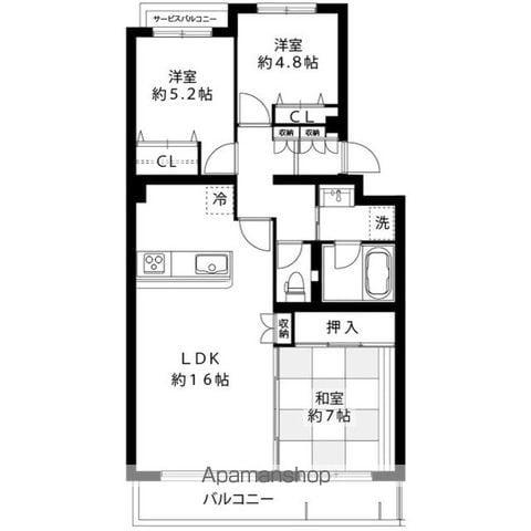 アソシエール世田谷弦巻(3LDK/3階)の間取り写真