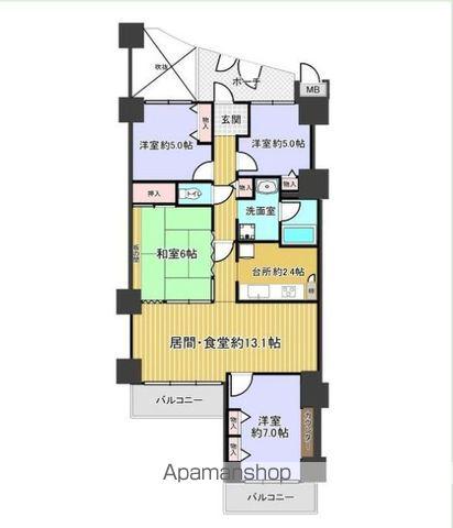サンシティ貝塚2番舘(4LDK/13階)の間取り写真