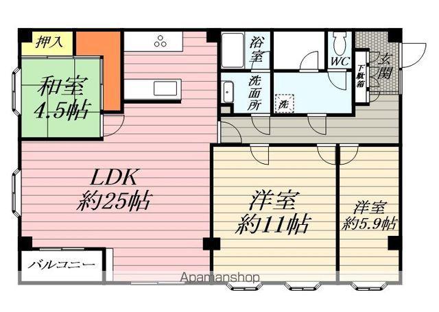 プライムレーベル鶴見仲通(3LDK/4階)の間取り写真