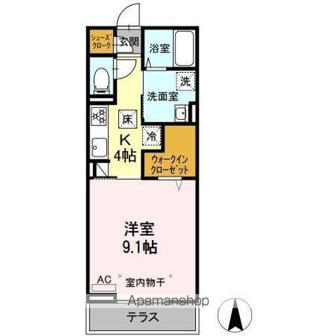 LUPINUS境 B棟(1K/1階)の間取り写真