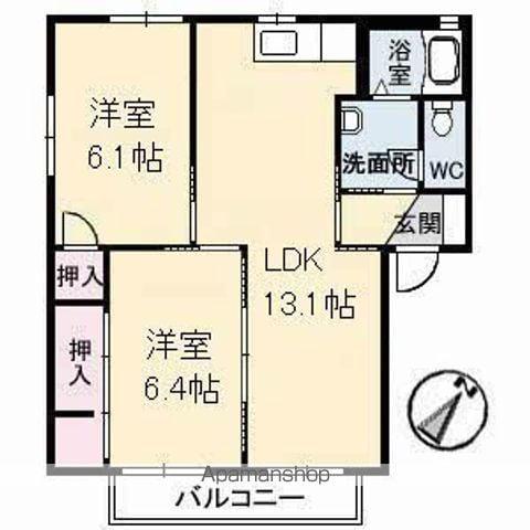 ハミングバード C棟(2LDK/1階)の間取り写真
