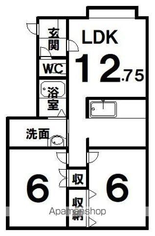 ハイツすいえんくん1号館(2LDK/1階)の間取り写真