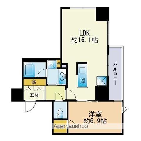 ロイヤルパークス大名(1LDK/13階)の間取り写真