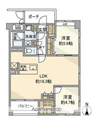 コスモ錦糸町グランシティ(2LDK/4階)の間取り写真
