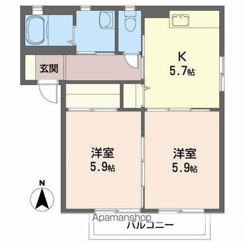 グランデュールB(2K/2階)の間取り写真