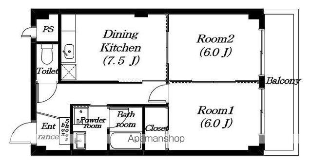 ハイツアムール(2DK/1階)の間取り写真
