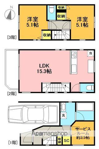 東急世田谷線 若林駅(東京) 徒歩7分 3階建 築4年(2SLDK)の間取り写真