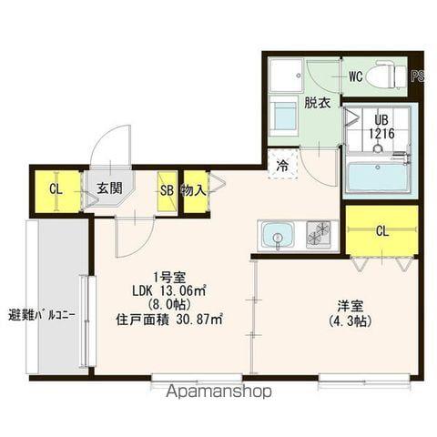 ハーモニーテラス志賀本通(1LDK/1階)の間取り写真