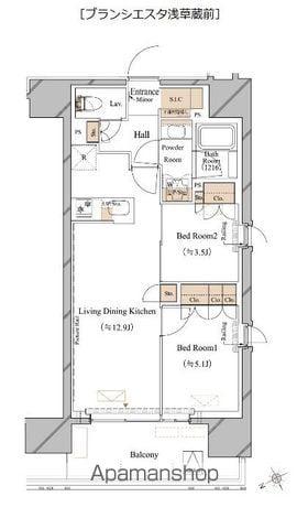 ブランシエスタ浅草蔵前(2LDK/6階)の間取り写真