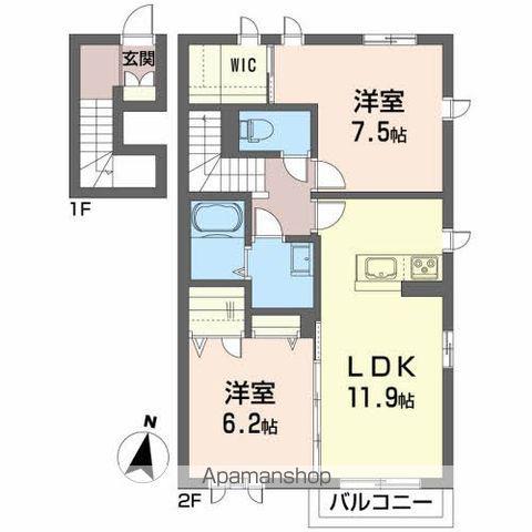 ヴィアソーレB(2LDK/2階)の間取り写真