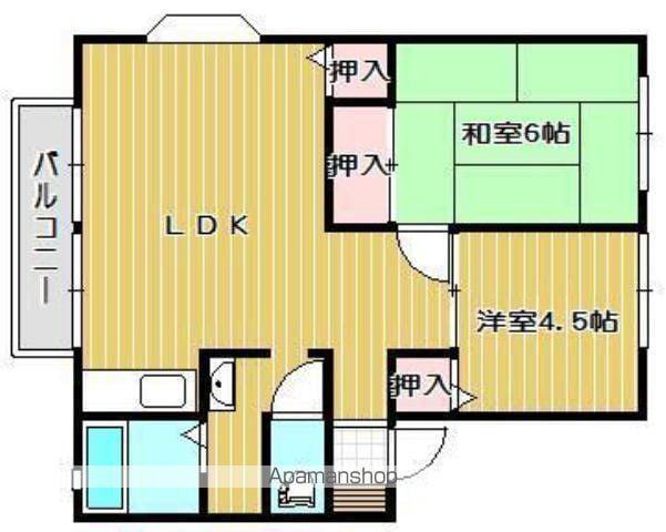 ニューサンビレッジB棟(2LDK/1階)の間取り写真