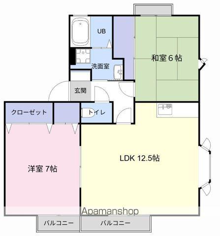 ピュアナハートB棟(2LDK/2階)の間取り写真
