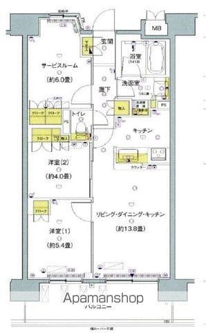 ドムール新小岩プレミアムレジデンス(2SLDK/6階)の間取り写真