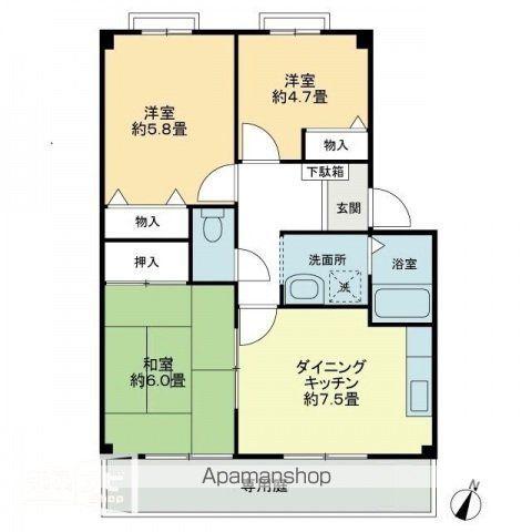 フォブール竹峰(3DK/1階)の間取り写真