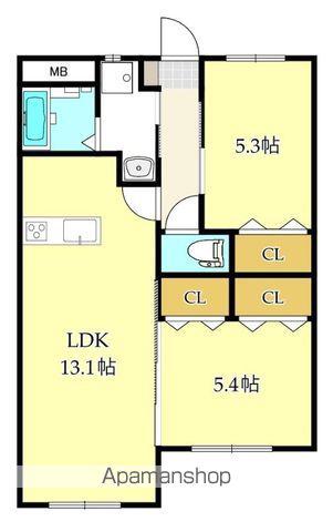 リヴィエールシャン都北町(2LDK/1階)の間取り写真