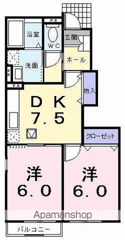 ヴェルタウンD棟(2DK/1階)の間取り写真