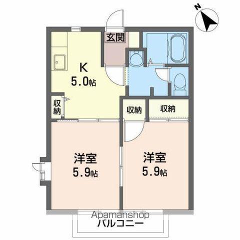 ディアス上堂 A(2K/2階)の間取り写真