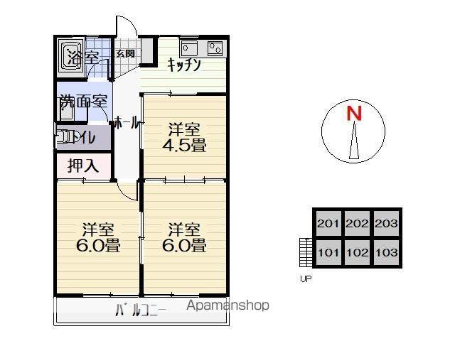 イーストピア(3K/1階)の間取り写真