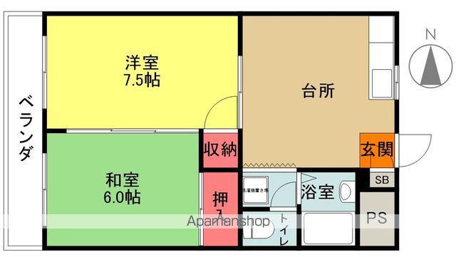 ベルトピアいわき5 B棟(2DK/4階)の間取り写真