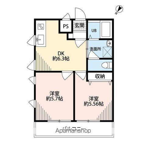 ダイヤモンドクレスト南柏(2DK/1階)の間取り写真