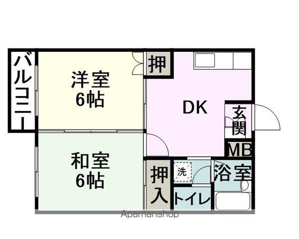 寿ハイツB(2DK/2階)の間取り写真