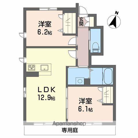 ショーンはなみずきB棟(2LDK/1階)の間取り写真