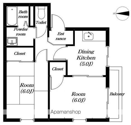 グリーンベル西大津E棟(2DK/2階)の間取り写真