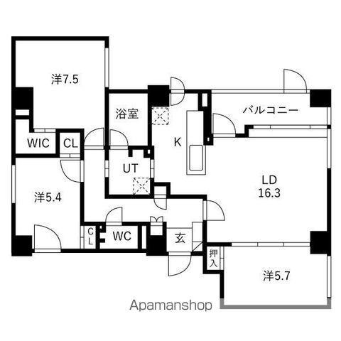 ラ・クラッセ札幌ステーションプラス(3LDK/1階)の間取り写真